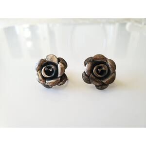 Vintage Beau Sterling Silver Rose Screw On Earrings